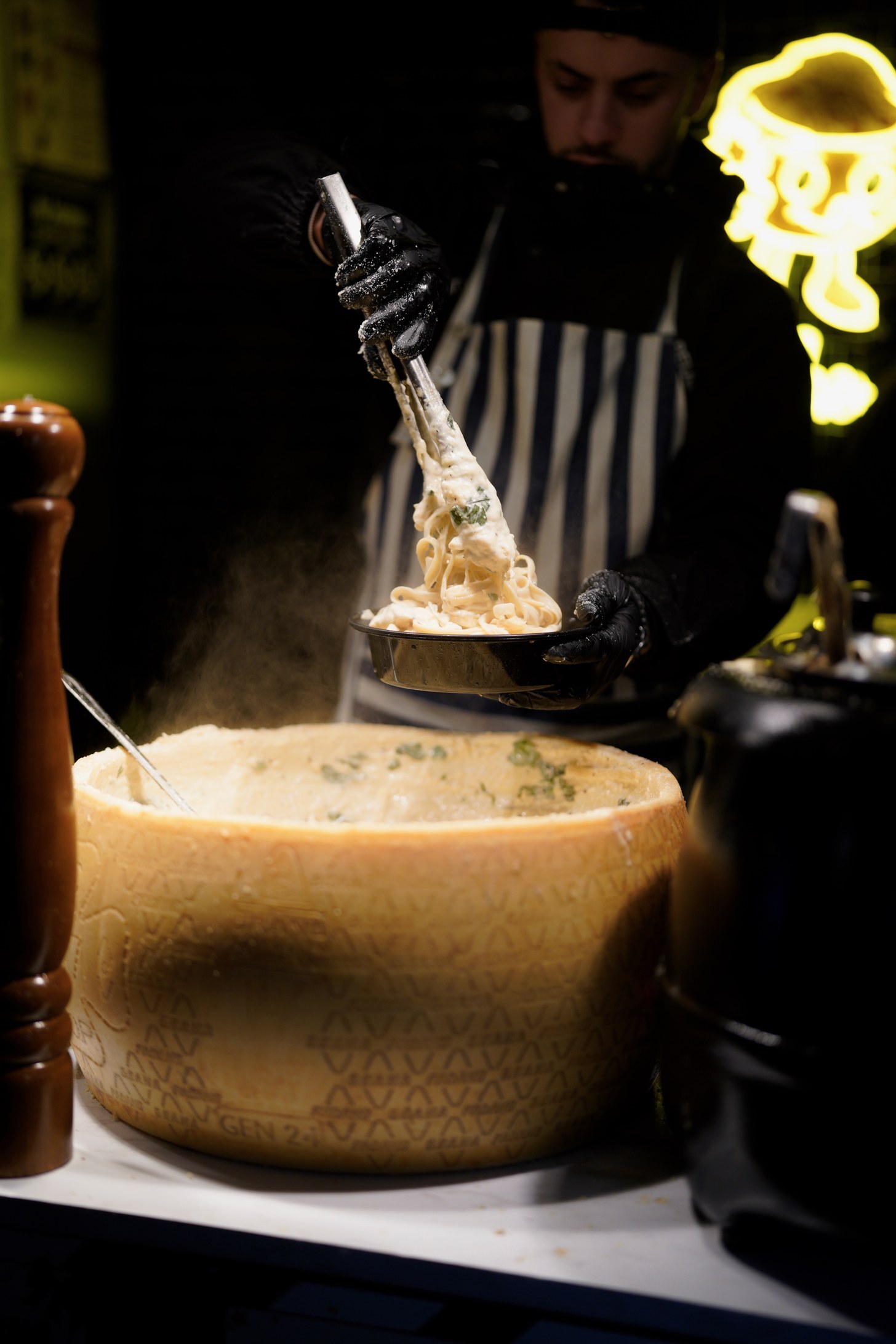 Fresh pasta being served at NYC holiday market